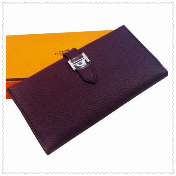 Hermes Bearn Gusset Wallet Ostrich Leather Purple